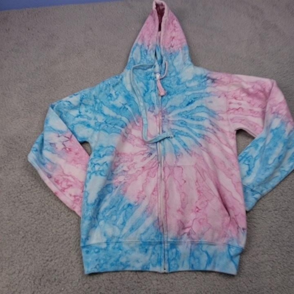 Colortone Hoodie Mens XS Pink Blue Tie-Dye Full Zip‎ Hooded Sweatshirt Casual